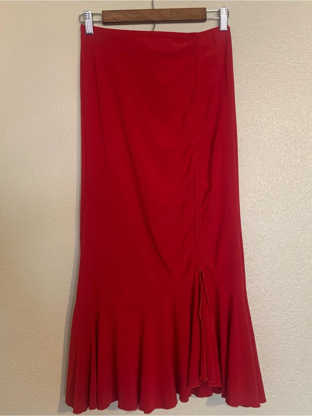 Flowing Red Maxi Skirt with Flounce Hem